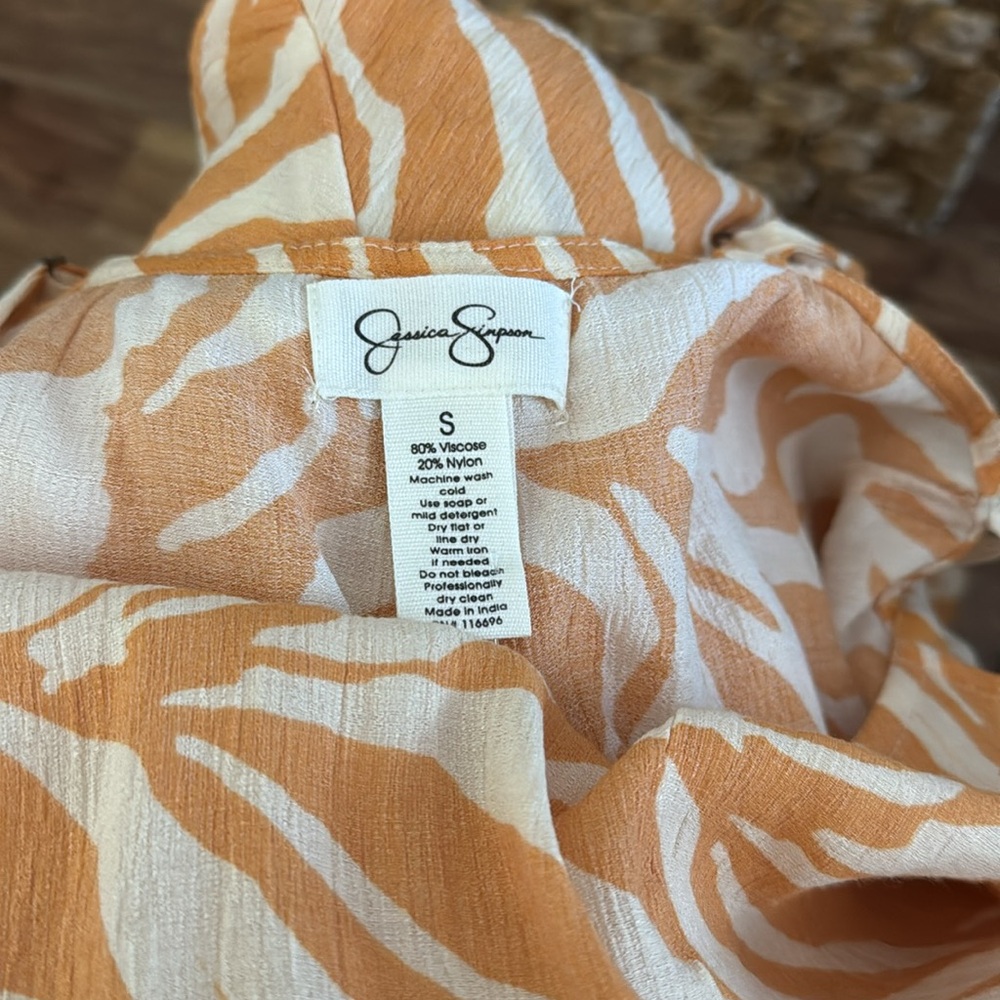 Jessica Simpson Sz S Tropical print wide leg jumpsuit Spaghetti straps NWOT - Picture 6 of 8